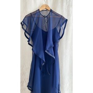 Vintage navy floaty elegant event maxi  dress with sheer cape